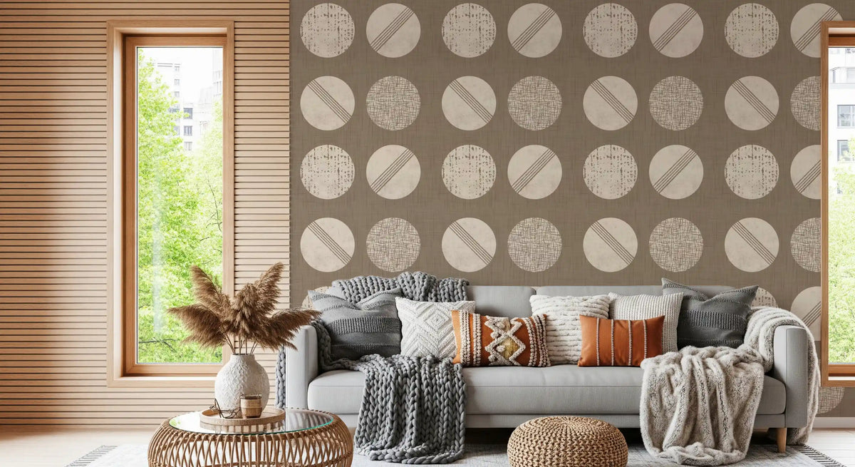 Warm Taupe Cream Circles Wallpaper Mid Century Wallpaper⁠