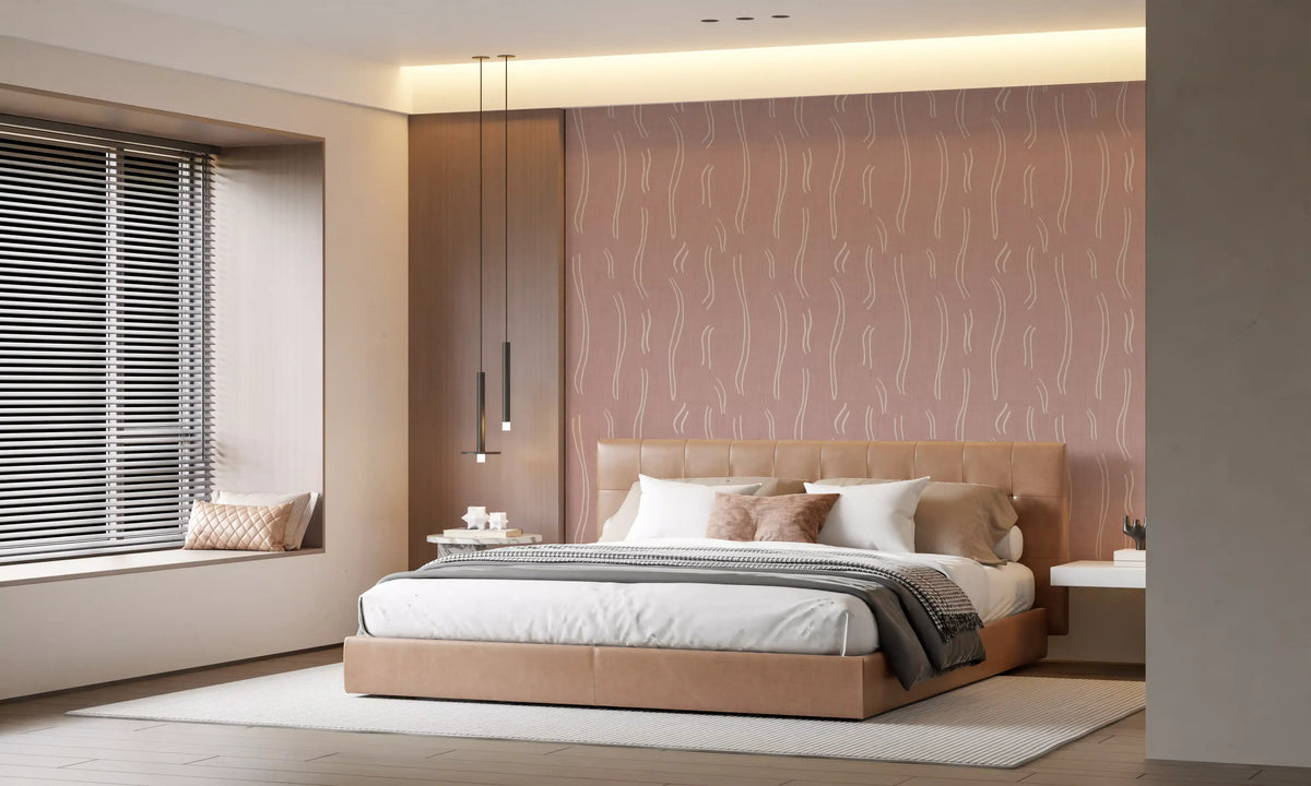 Blush Pink Wavy Stripe Wallpaper Mid Century Wallpaper⁠