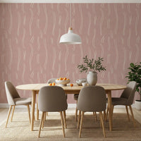 Blush Pink Wavy Stripe Wallpaper Mid Century Wallpaper⁠