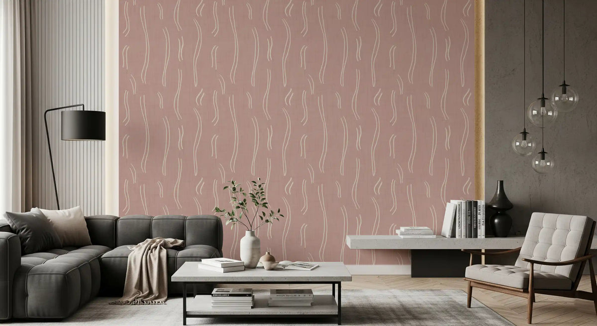 Blush Pink Wavy Stripe Wallpaper Mid Century Wallpaper⁠