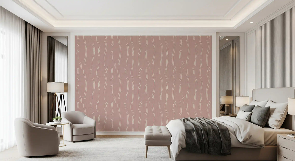 Blush Pink Wavy Stripe Wallpaper Mid Century Wallpaper⁠