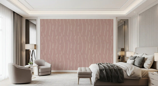 Blush Pink Wavy Stripe Wallpaper Mid Century Wallpaper⁠