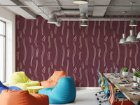 Burgundy Wavy Stripe Wallpaper Mid Century Wallpaper⁠