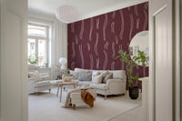 Burgundy Wavy Stripe Wallpaper Mid Century Wallpaper⁠