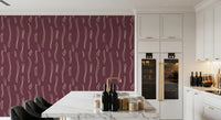 Burgundy Wavy Stripe Wallpaper Mid Century Wallpaper⁠