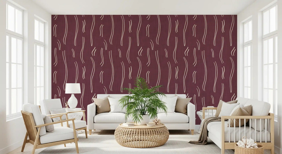 Burgundy Wavy Stripe Wallpaper Mid Century Wallpaper⁠
