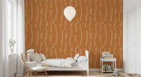 Burnt Orange Wavy Stripe Wallpaper Mid Century Wallpaper⁠