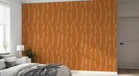 Burnt Orange Wavy Stripe Wallpaper Mid Century Wallpaper⁠