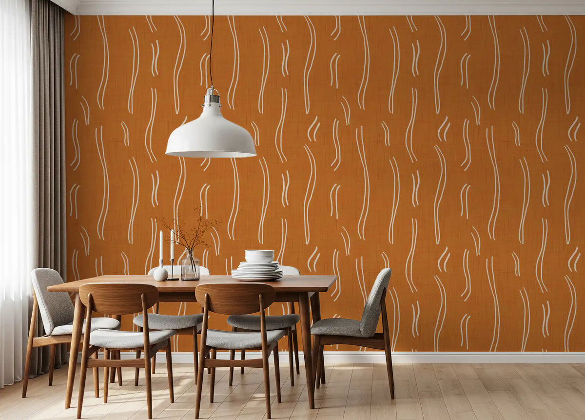 Burnt Orange Wavy Stripe Wallpaper Mid Century Wallpaper⁠