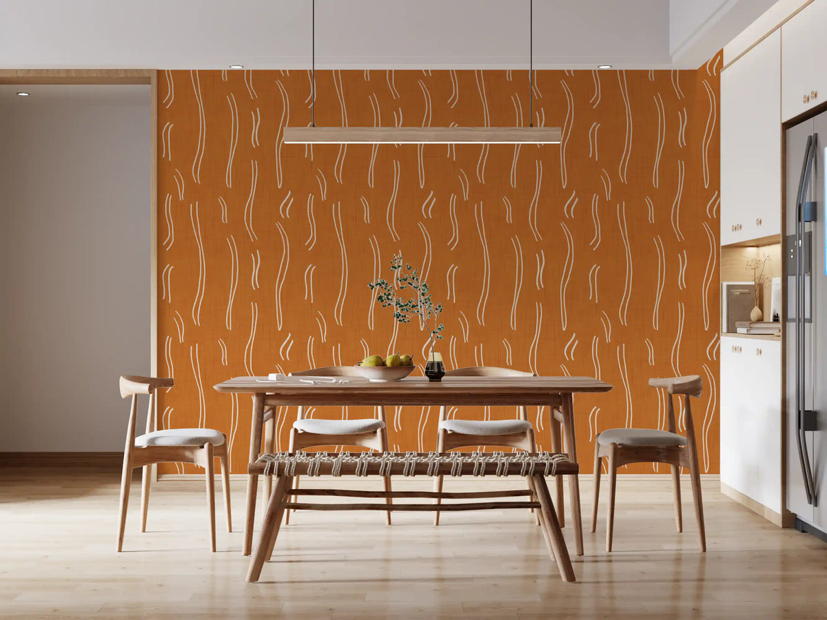 Burnt Orange Wavy Stripe Wallpaper Mid Century Wallpaper⁠