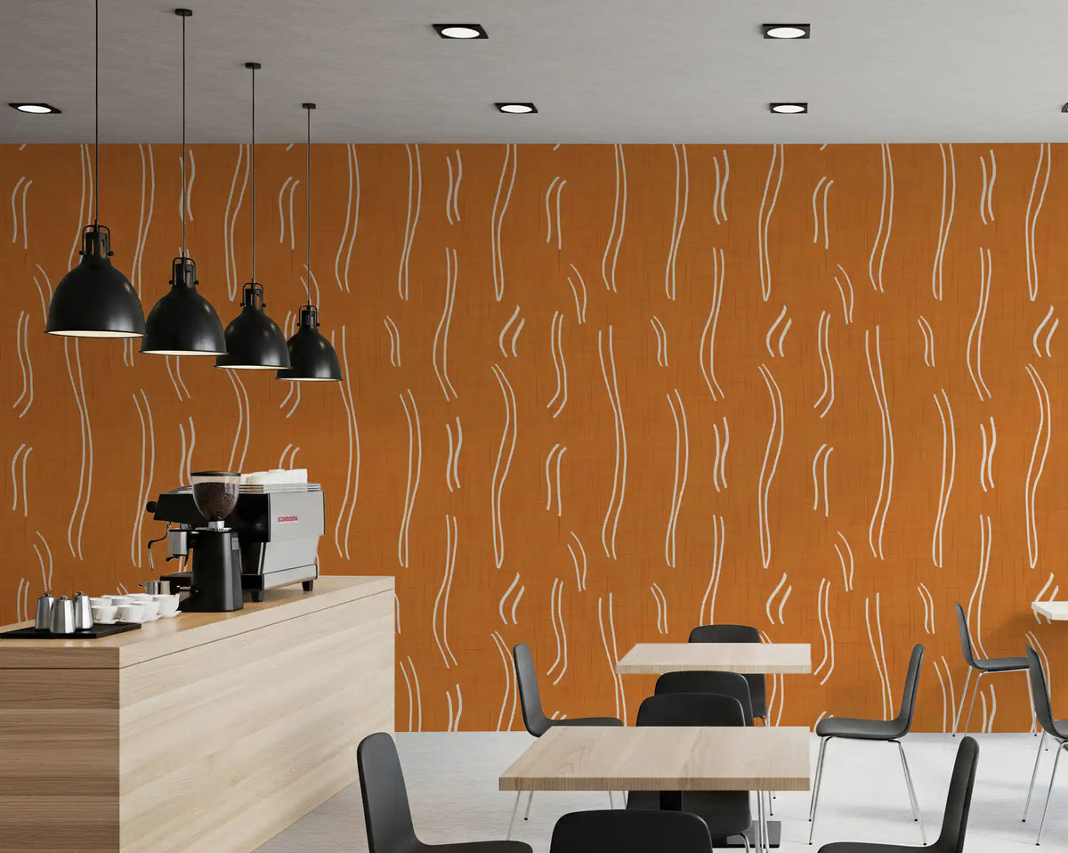 Burnt Orange Wavy Stripe Wallpaper Mid Century Wallpaper⁠