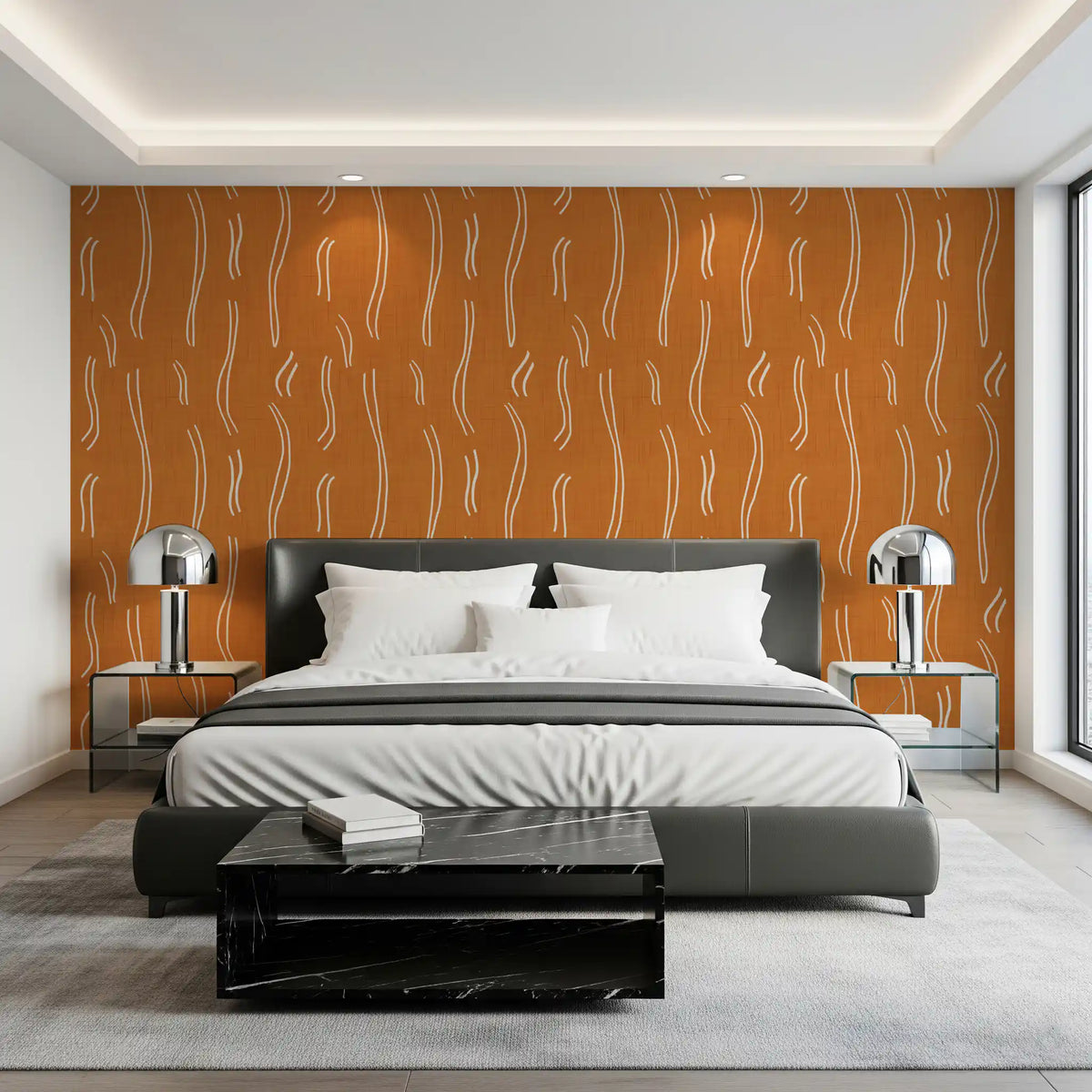Burnt Orange Wavy Stripe Wallpaper Mid Century Wallpaper⁠