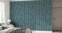 Dusty Teal Wavy Stripe Wallpaper Mid Century Wallpaper⁠