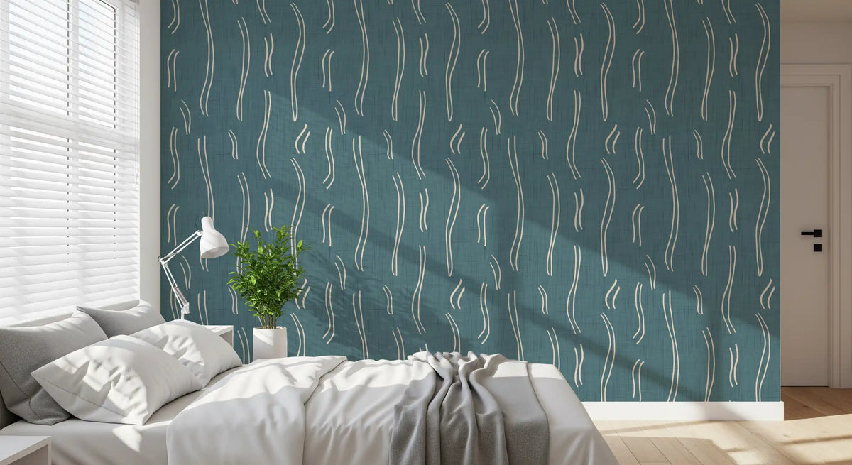 Dusty Teal Wavy Stripe Wallpaper Mid Century Wallpaper⁠