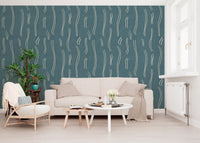 Dusty Teal Wavy Stripe Wallpaper Mid Century Wallpaper⁠