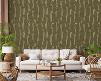 Olive Green Wavy Stripe Wallpaper Mid Century Wallpaper⁠