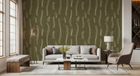 Olive Green Wavy Stripe Wallpaper Mid Century Wallpaper⁠