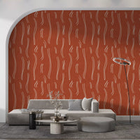 Rust Red Wavy Stripe Wallpaper Mid Century Wallpaper⁠