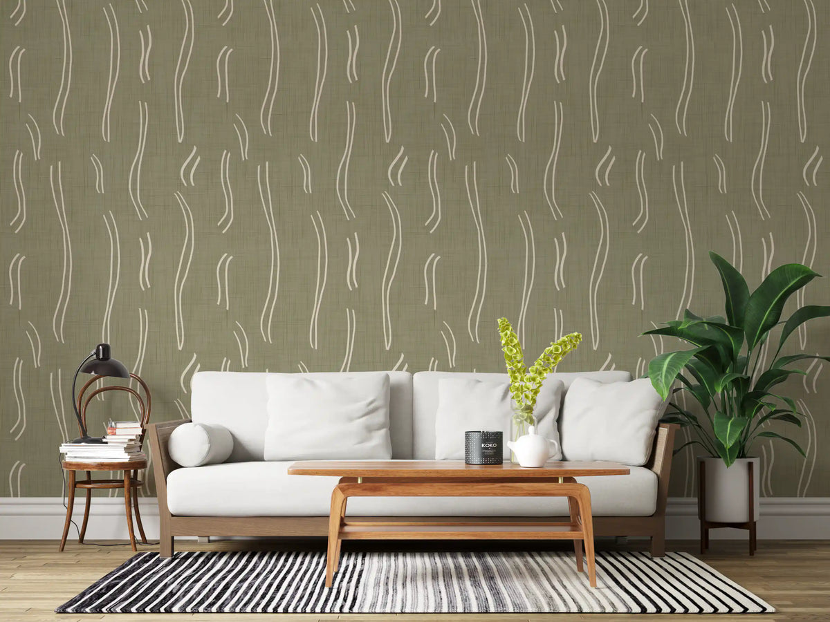 Sage Green Wavy Stripe Wallpaper Mid Century Wallpaper⁠