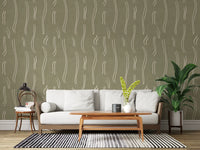 Sage Green Wavy Stripe Wallpaper Mid Century Wallpaper⁠