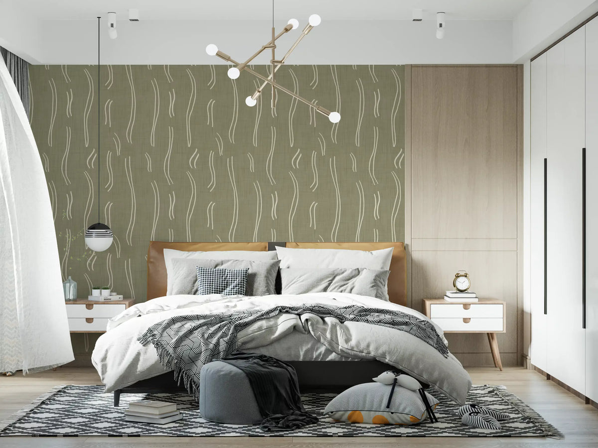 Sage Green Wavy Stripe Wallpaper Mid Century Wallpaper⁠