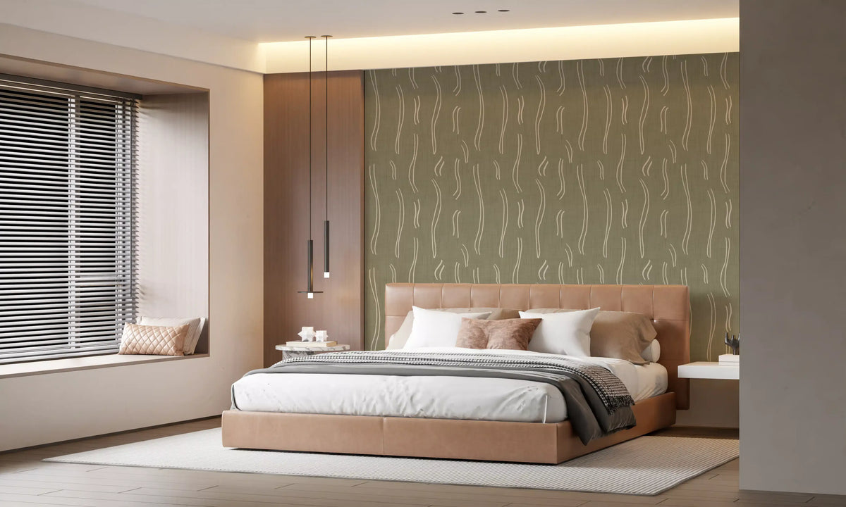 Sage Green Wavy Stripe Wallpaper Mid Century Wallpaper⁠