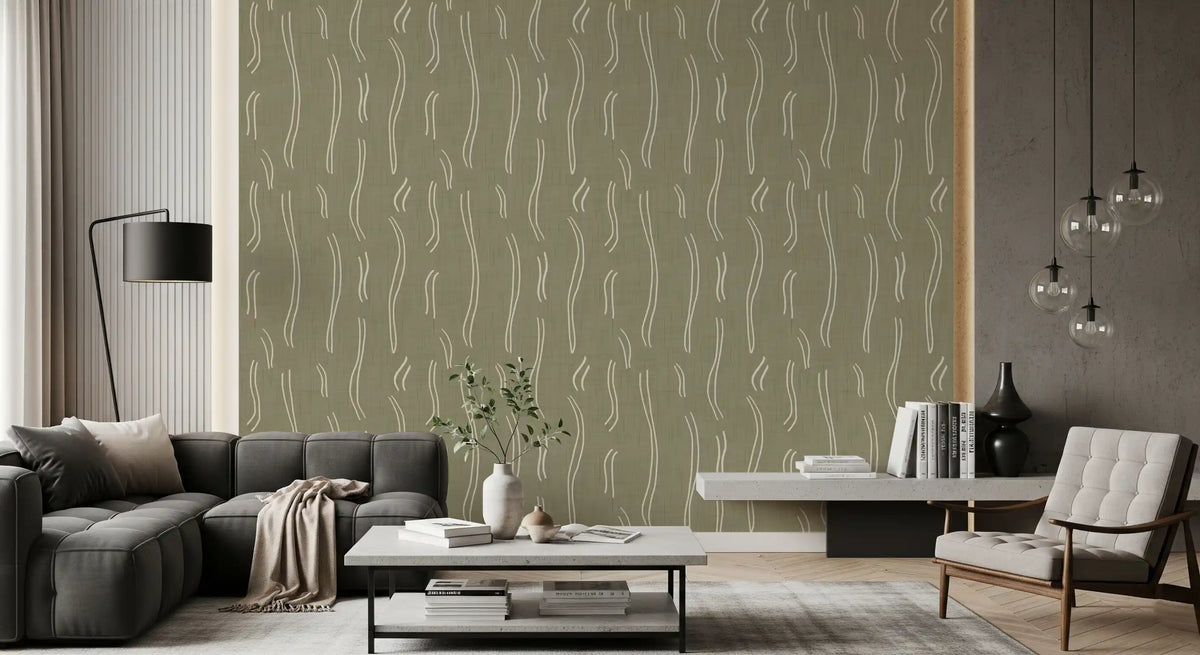 Sage Green Wavy Stripe Wallpaper Mid Century Wallpaper⁠