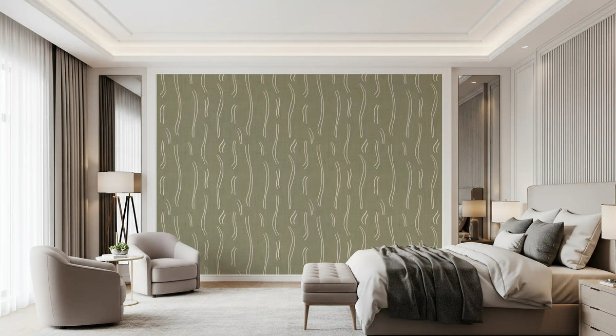 Sage Green Wavy Stripe Wallpaper Mid Century Wallpaper⁠