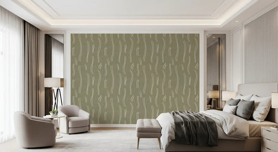 Sage Green Wavy Stripe Wallpaper Mid Century Wallpaper⁠
