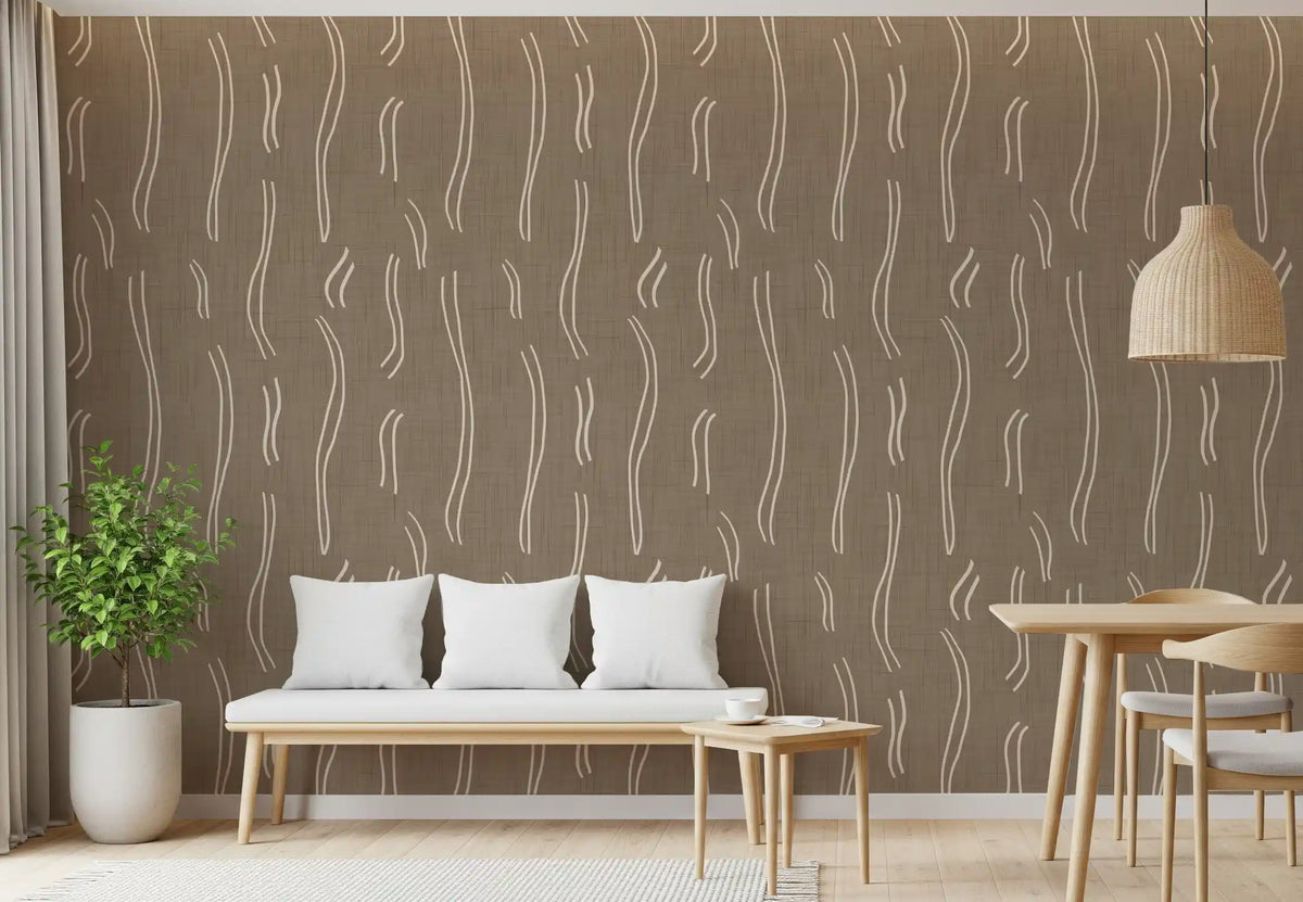 Warm Taupe Wavy Stripe Wallpaper Mid Century Wallpaper⁠