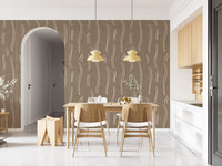 Warm Taupe Wavy Stripe Wallpaper Mid Century Wallpaper⁠