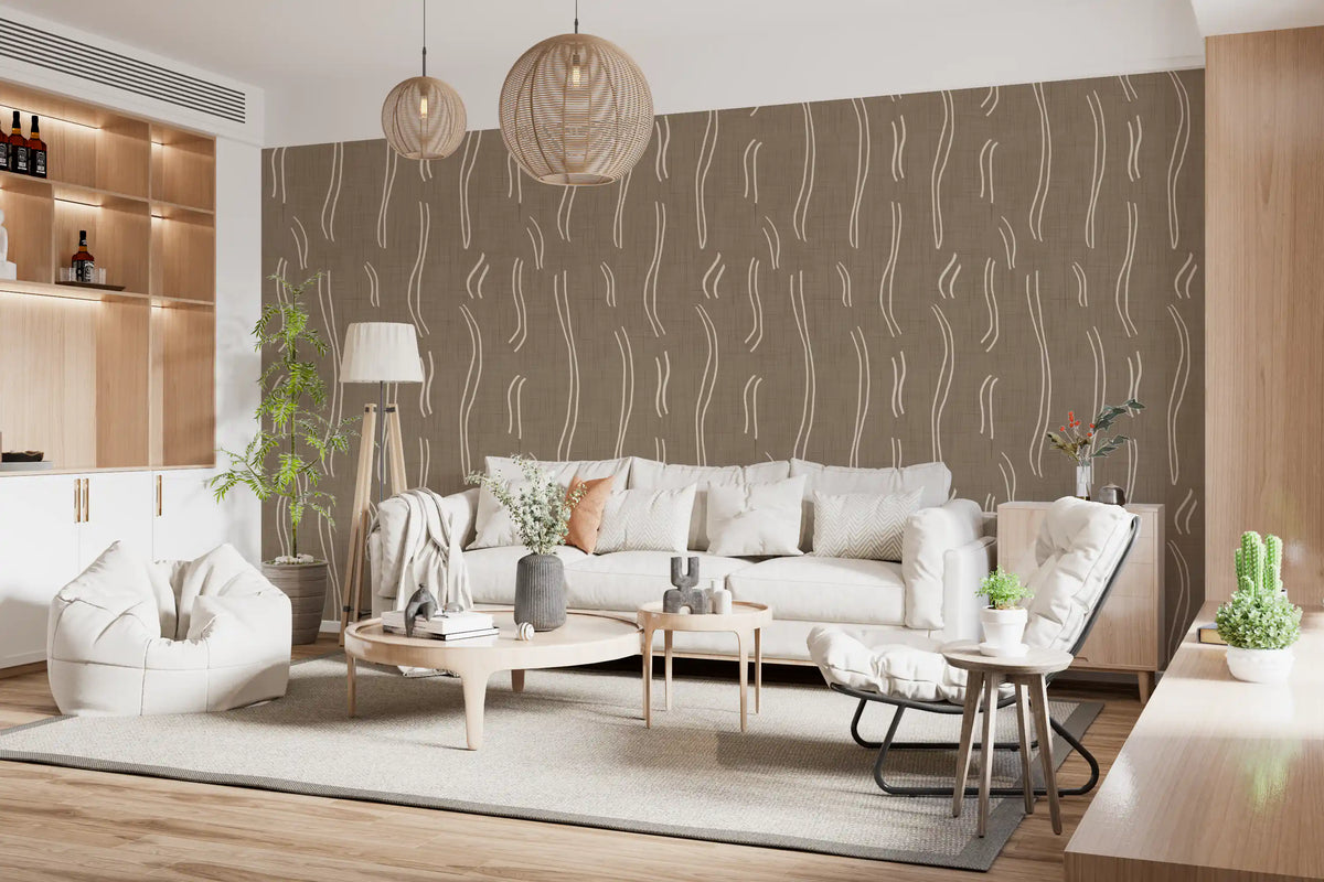 Warm Taupe Wavy Stripe Wallpaper Mid Century Wallpaper⁠