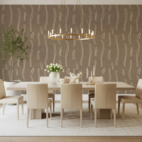 Warm Taupe Wavy Stripe Wallpaper Mid Century Wallpaper⁠