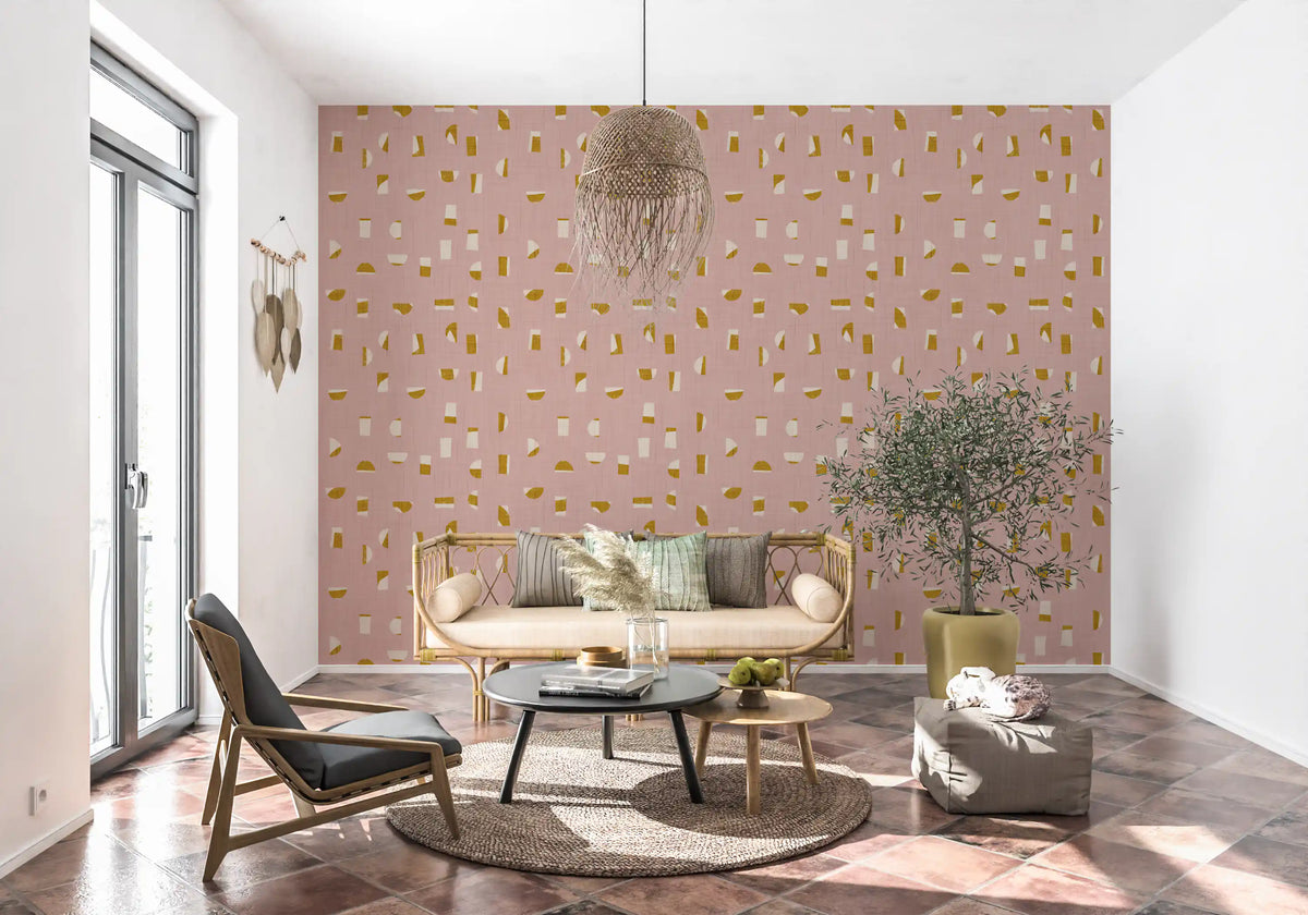 Blush Pink Abstract Shapes Wallpaper Mid Century Wallpaper⁠