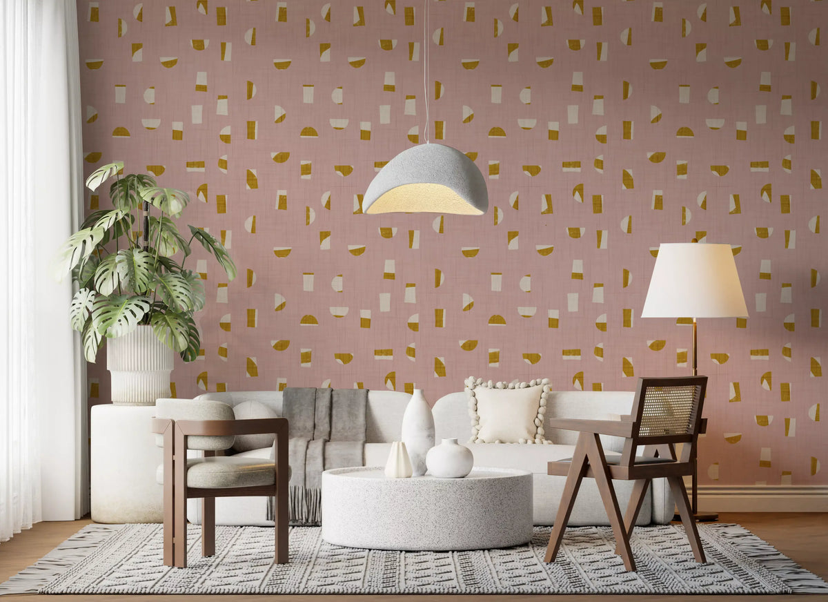 Blush Pink Abstract Shapes Wallpaper Mid Century Wallpaper⁠