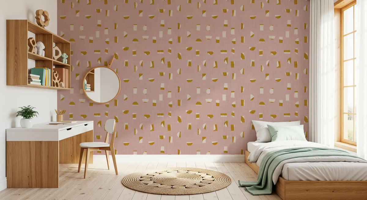 Blush Pink Abstract Shapes Wallpaper Mid Century Wallpaper⁠
