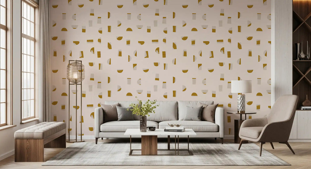 Cream Mustard Abstract Shapes Wallpaper Mid Century Wallpaper⁠