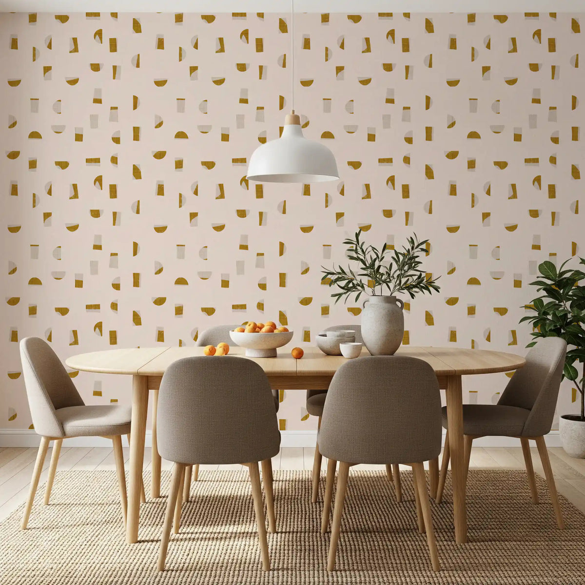 Cream Mustard Abstract Shapes Wallpaper Mid Century Wallpaper⁠