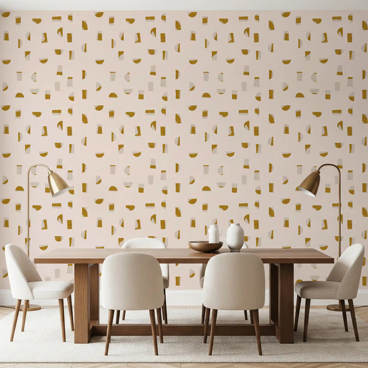 Cream Mustard Abstract Shapes Wallpaper Mid Century Wallpaper⁠