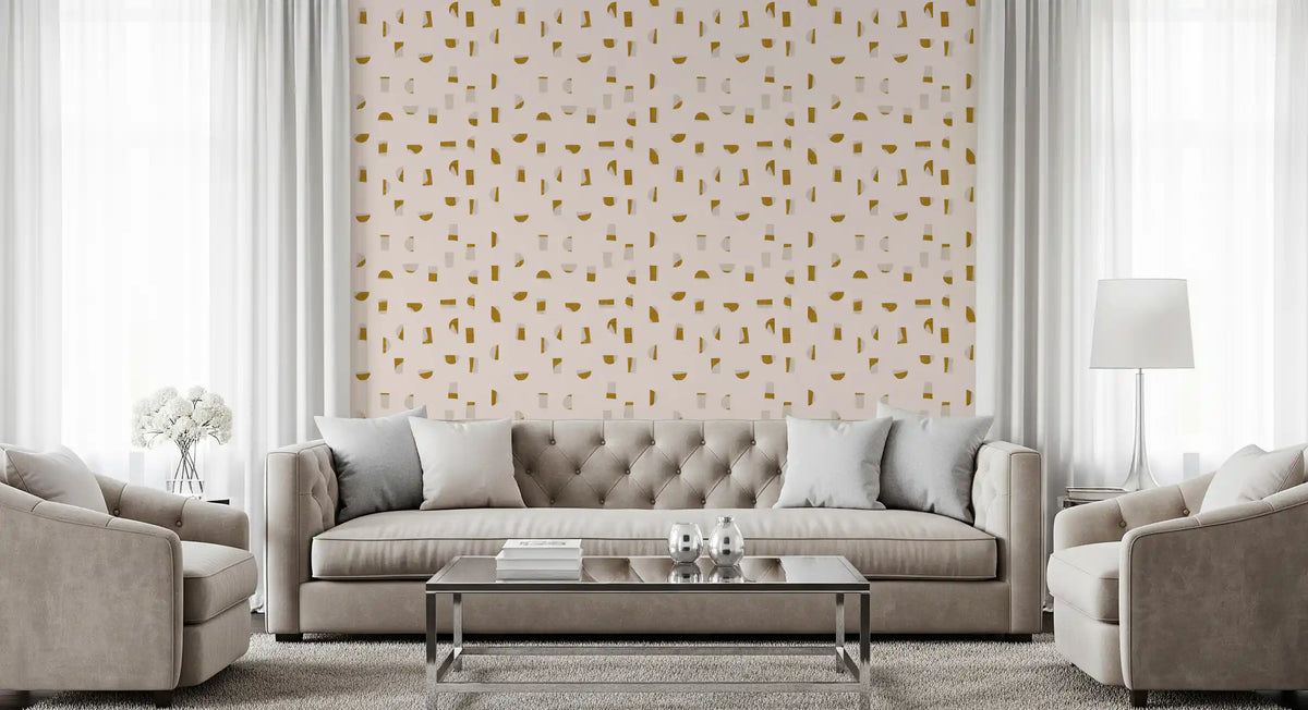 Cream Mustard Abstract Shapes Wallpaper Mid Century Wallpaper⁠