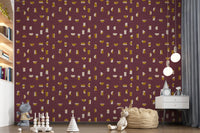 Burgundy Abstract Shapes Wallpaper Mid Century Wallpaper⁠