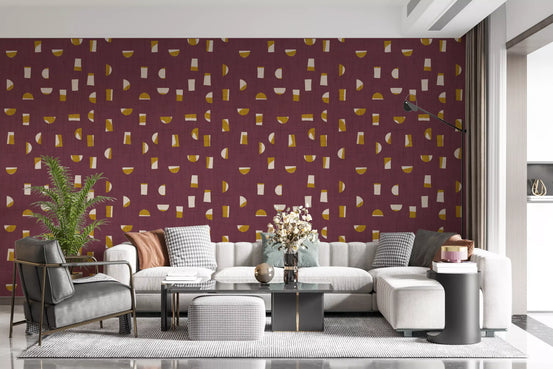 Burgundy Abstract Shapes Wallpaper Mid Century Wallpaper⁠