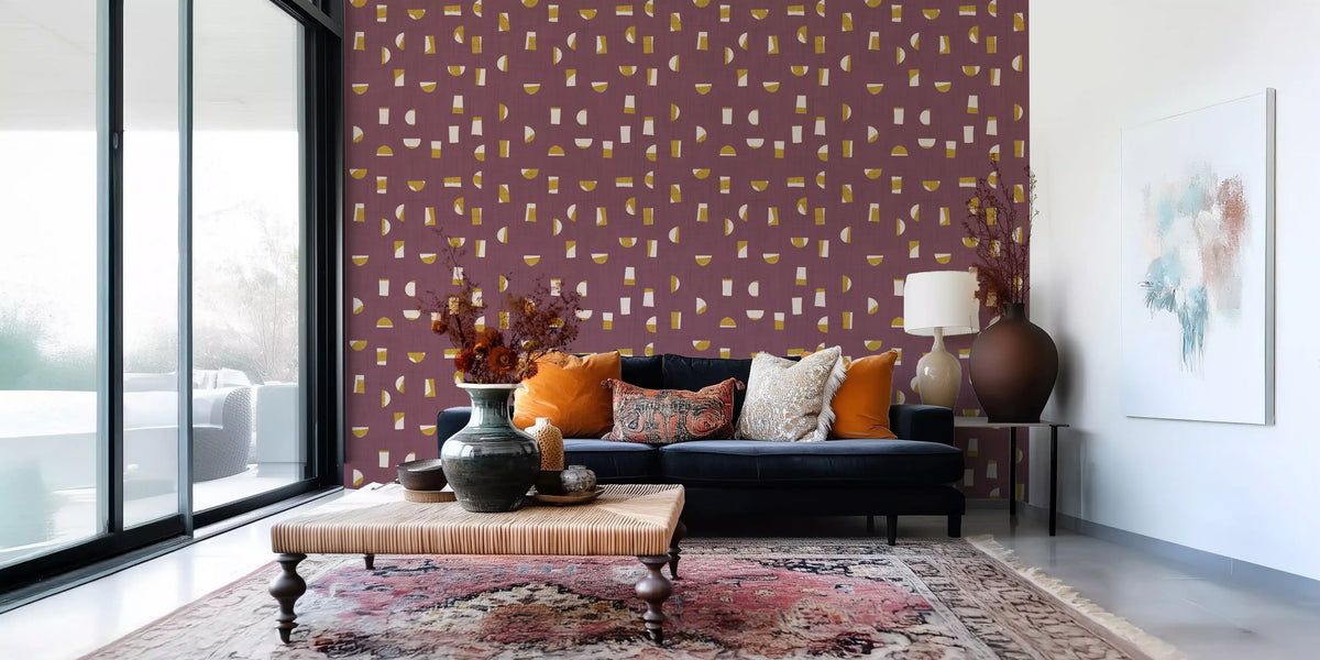 Burgundy Abstract Shapes Wallpaper Mid Century Wallpaper⁠