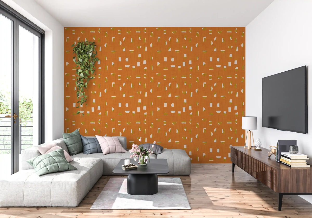 Burned Paper Pattern Burnt Orange Abstract Shapes Wallpaper Mid Century Wallpaper