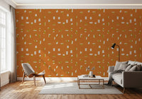 Burnt Orange Abstract Shapes Wallpaper Mid Century Wallpaper⁠