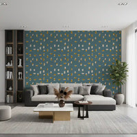 Dusty Teal Abstract Shapes Wallpaper Mid Century Wallpaper⁠