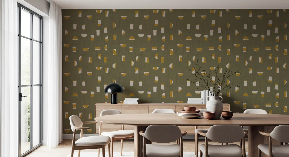 Olive Green Abstract Shapes Wallpaper Mid Century Wallpaper⁠