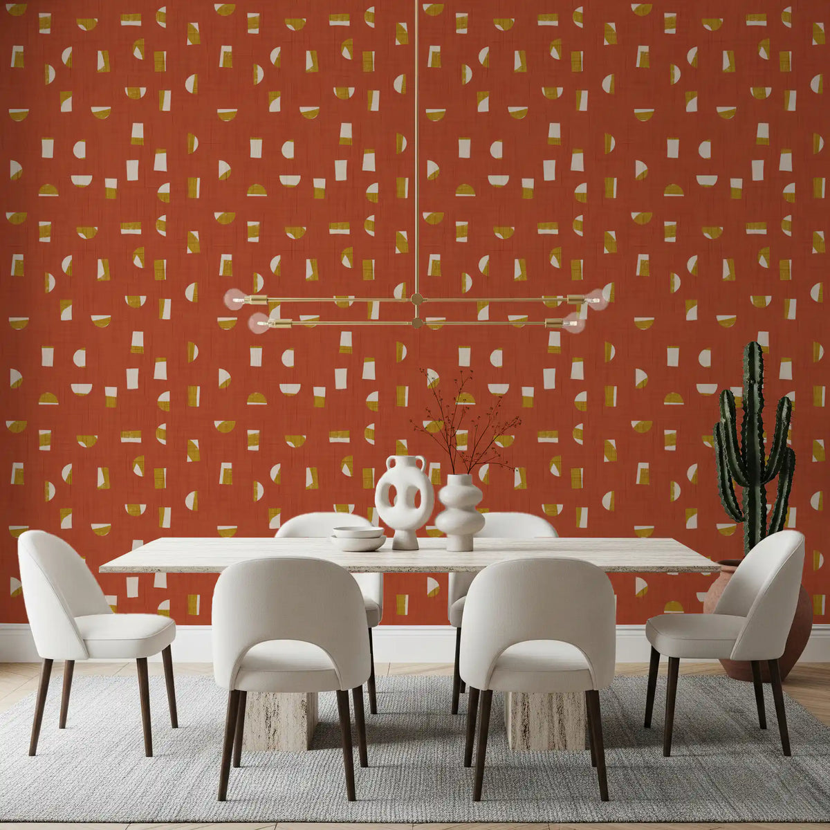Rust Red Abstract Shapes Wallpaper Mid Century Wallpaper⁠