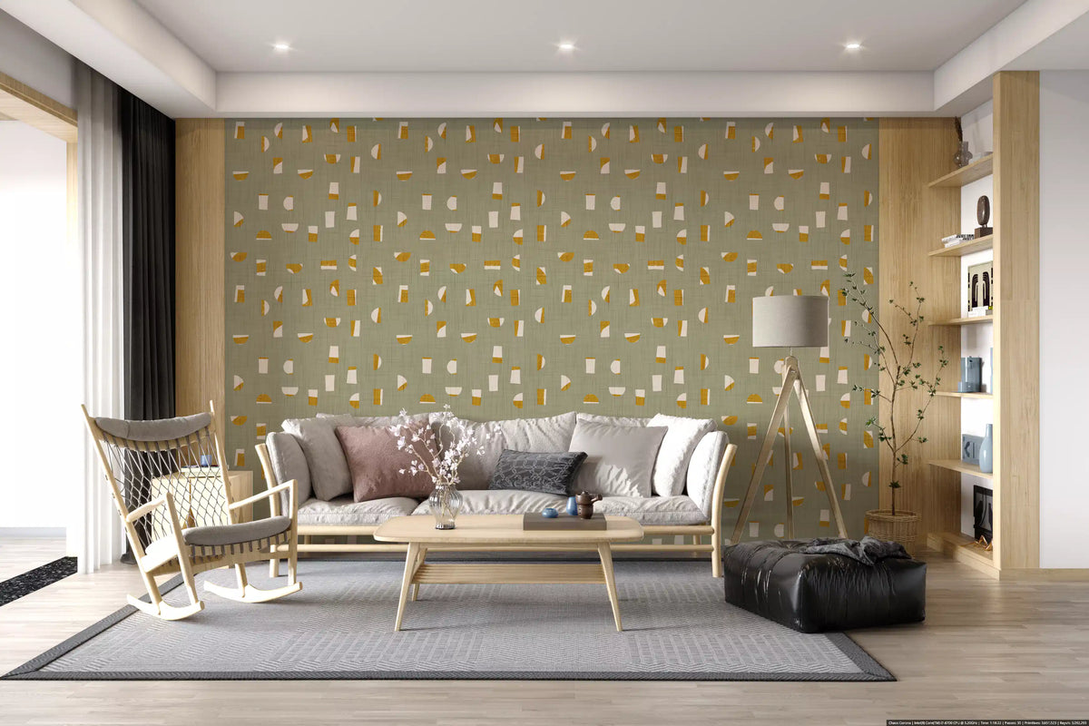 Sage Green Abstract Shapes Wallpaper Mid Century Wallpaper⁠