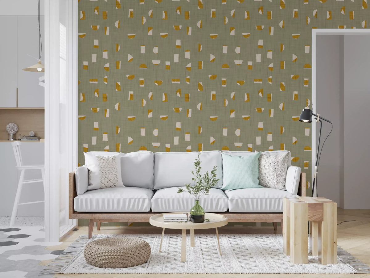Sage Green Abstract Shapes Wallpaper Mid Century Wallpaper⁠